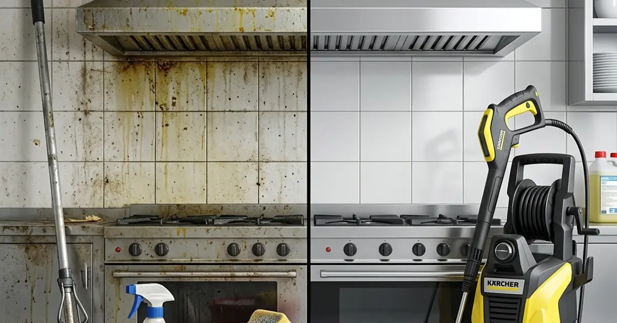 Professional hood cleaning setup compared to basic cleaning supplies | FindHoodCleaner.com